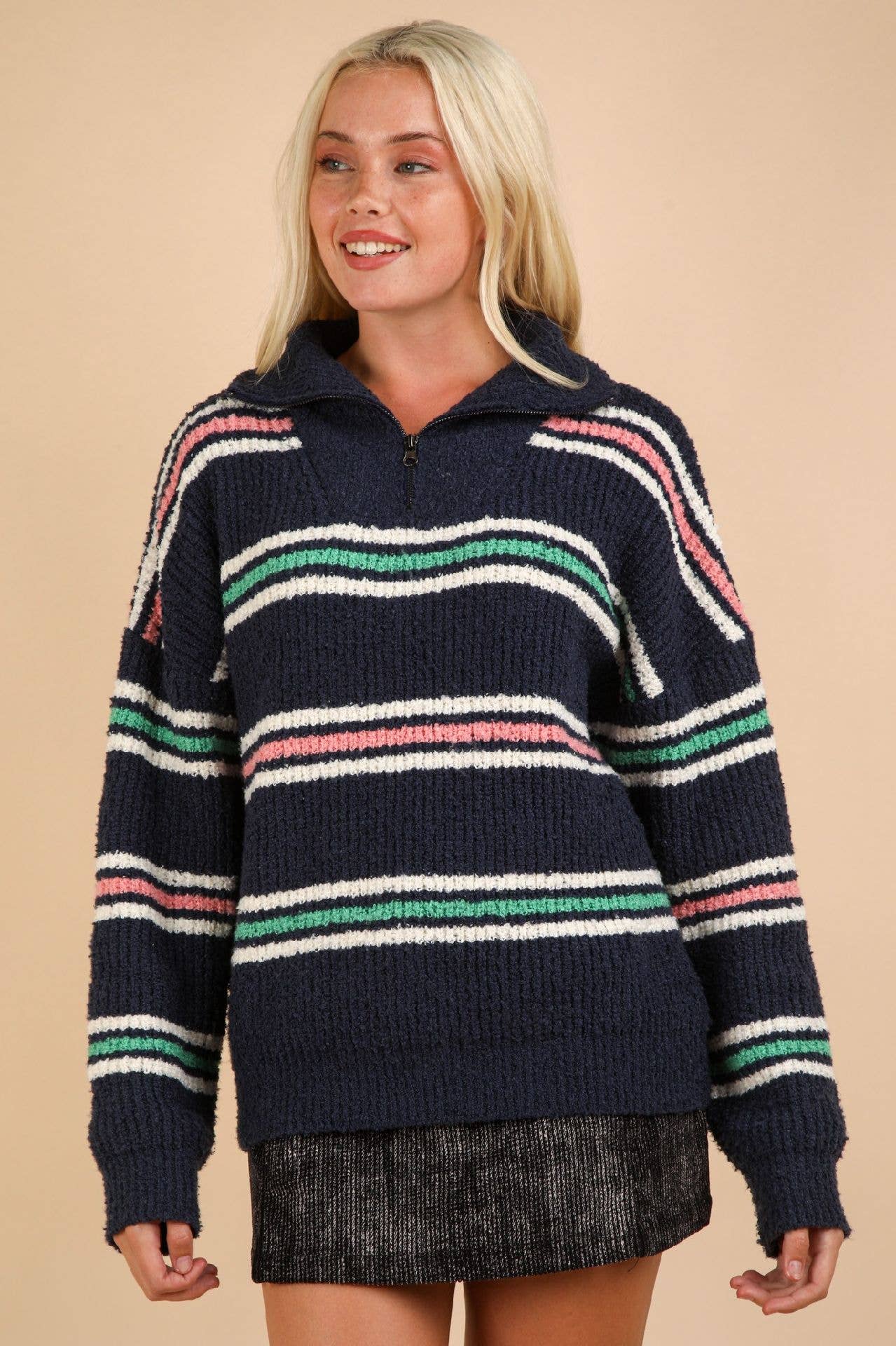 Chenille Striped Drop Shoulder Pullover