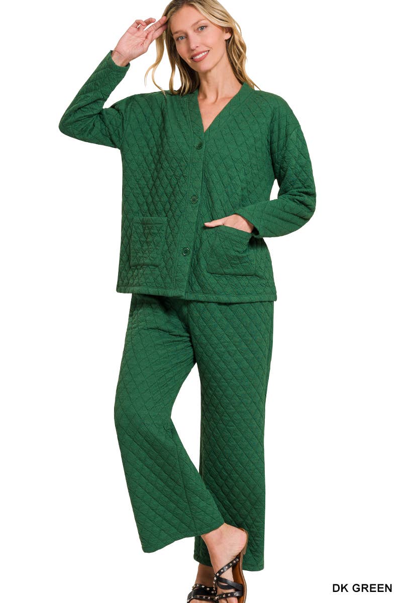 Quilted Jacket And Pants Set: DK GREEN