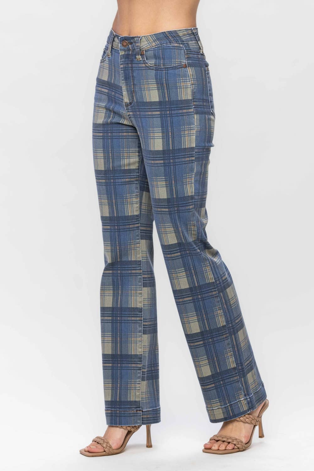 High Waist Judy Blue Vintage Look Plaid Straight