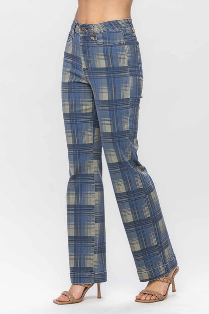 High Waist Judy Blue Vintage Look Plaid Straight