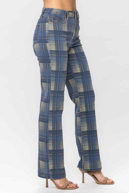 High Waist Judy Blue Vintage Look Plaid Straight