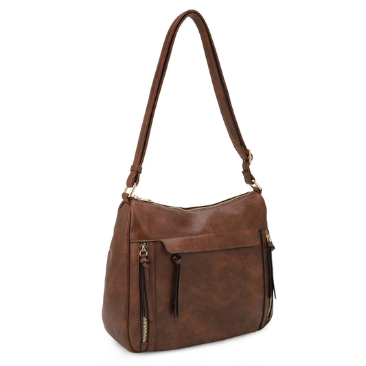 Clara Slouchy Crossbody Bag | Multi-Pocket Vegan Leather Handbag-Brown