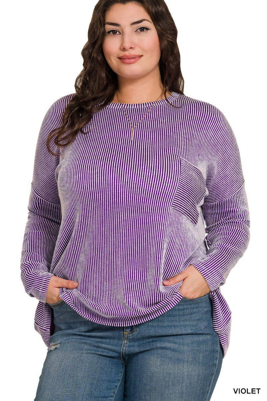 Ribbed Striped Oversized Long Sleeve Top