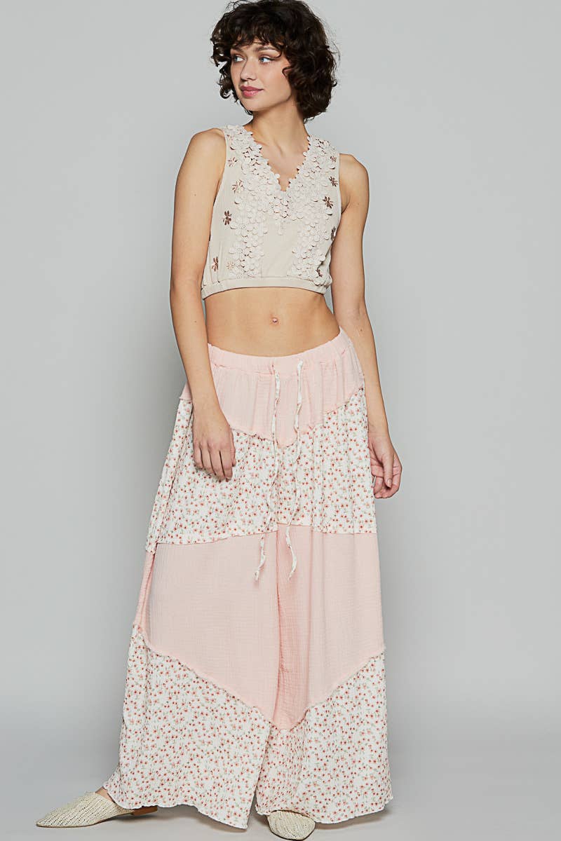Contrast floral double gauze woven print bottom