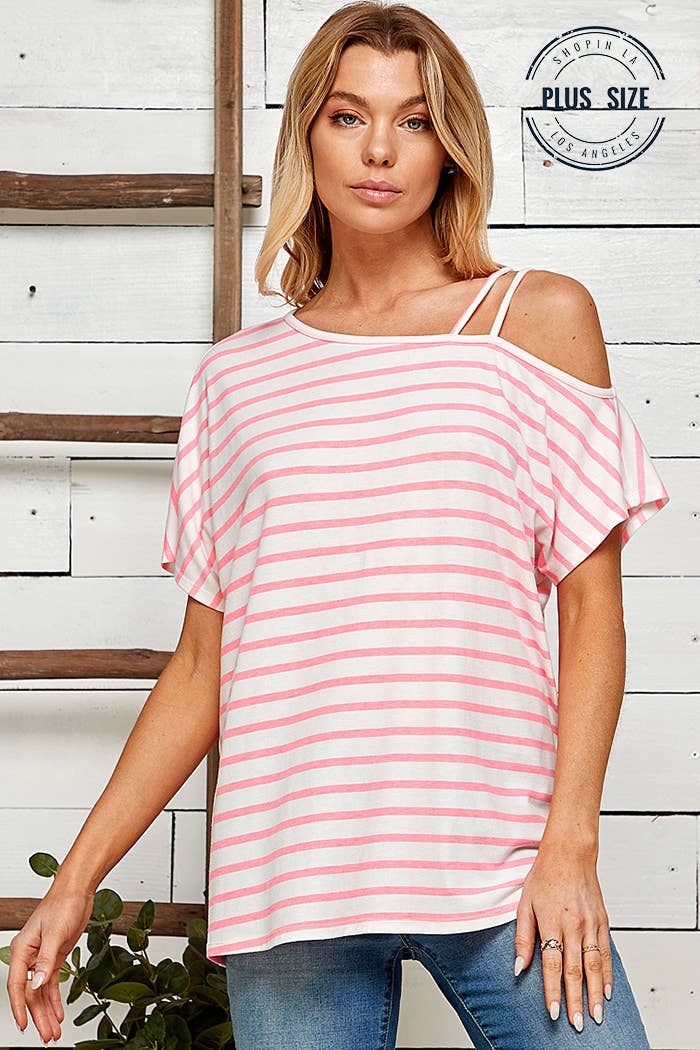 PINK STRIPED SHOULDER TOP WITH STRANDS