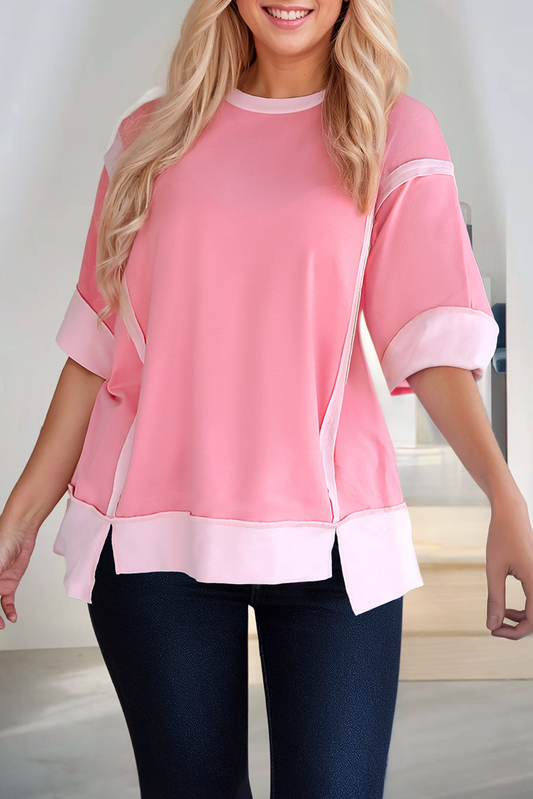 Half Sleeve Raw Seam High Low Side Split Top