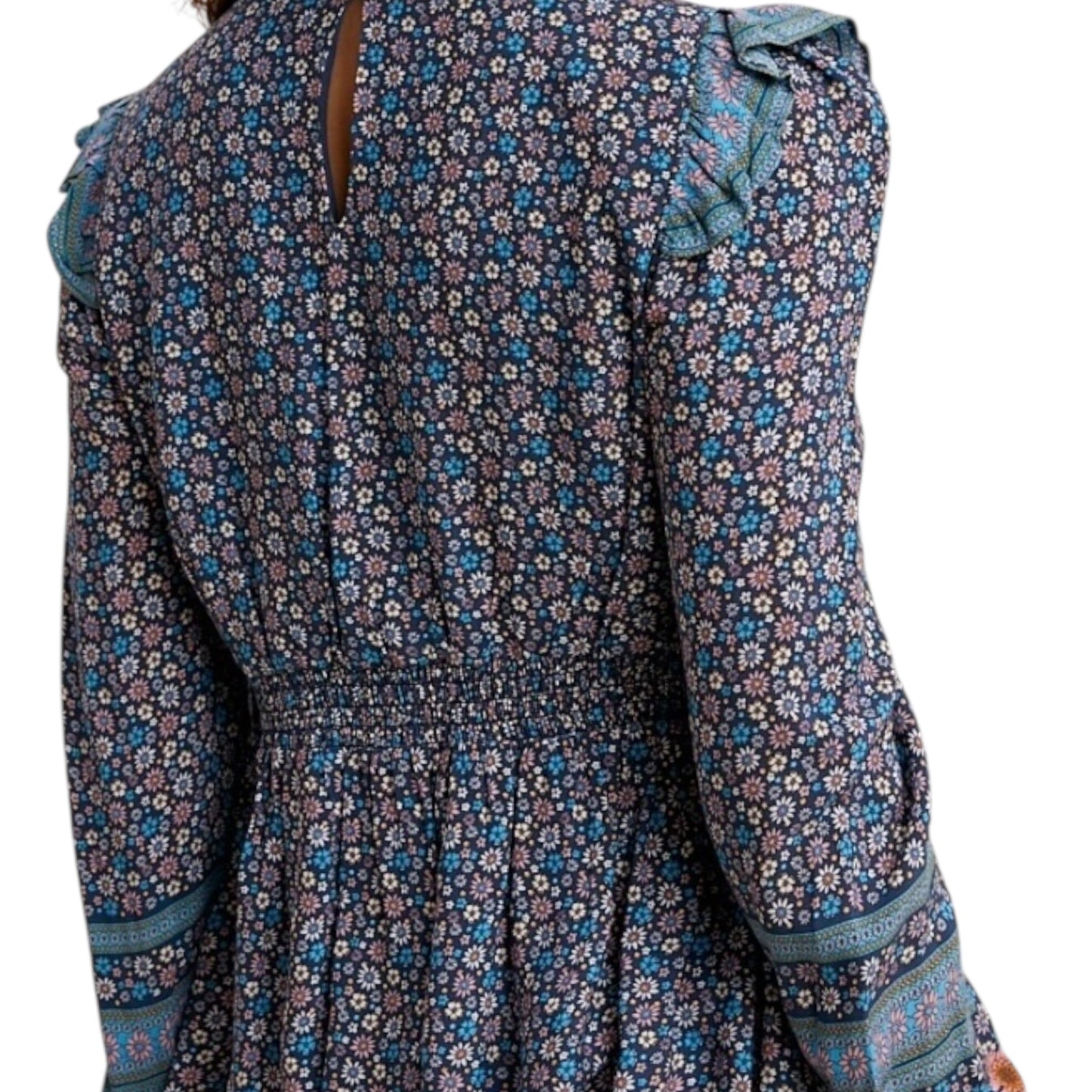 Border Print Floral Peplum Top – Multicolor