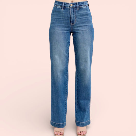 Judy Blue HW Straight-Leg Jeans – Contrast Pink Stitching