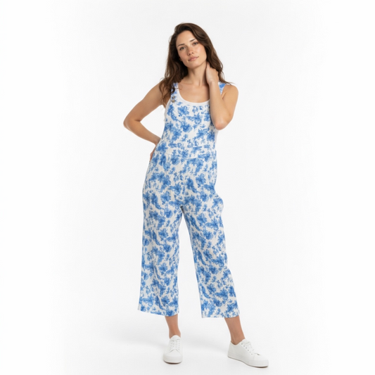 Summer Print Ribbed Overalls-Multiple Colors