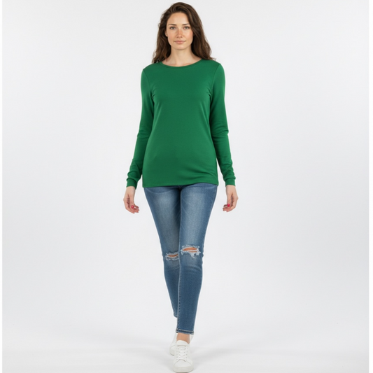 Brushed Microfiber Long Sleeve Tee | Soft Stretch Boutique Top