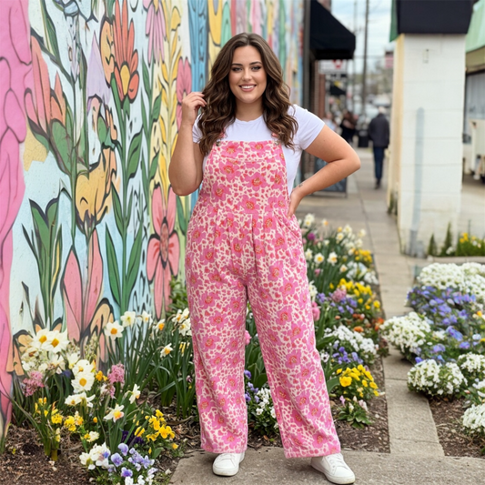Summer Print Ribbed Overalls-Multiple Colors