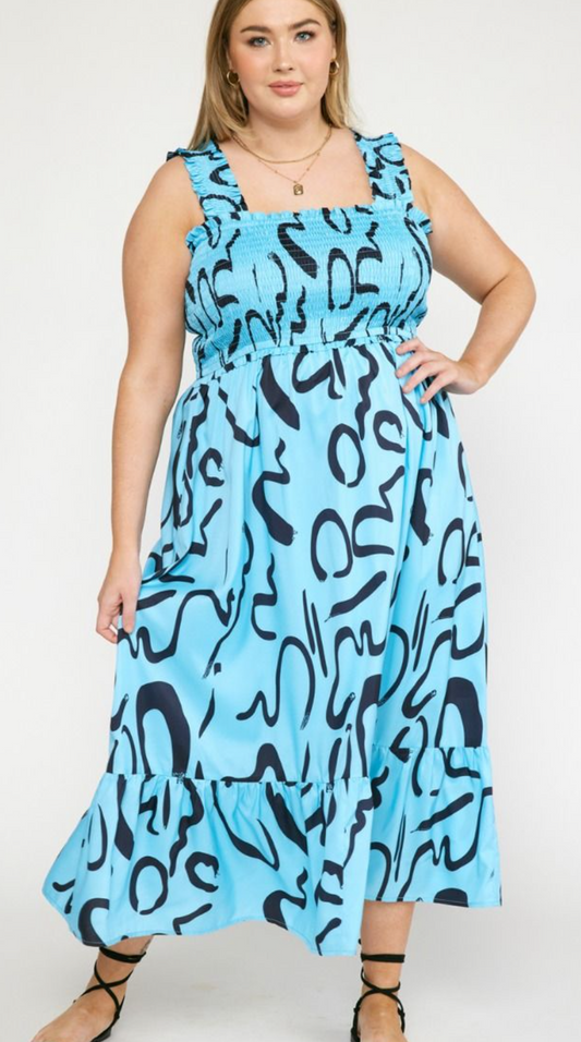 Blue Smocked Top Maxi Dress