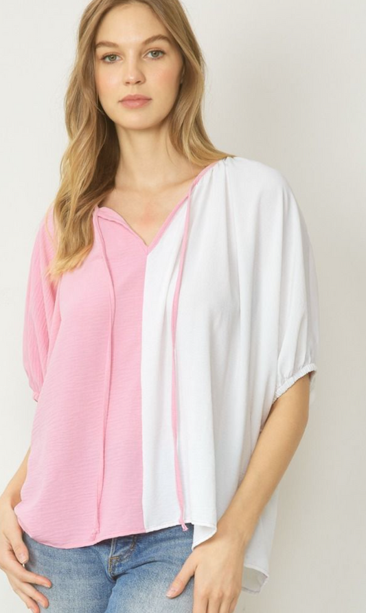 White and Pink Flowy Top