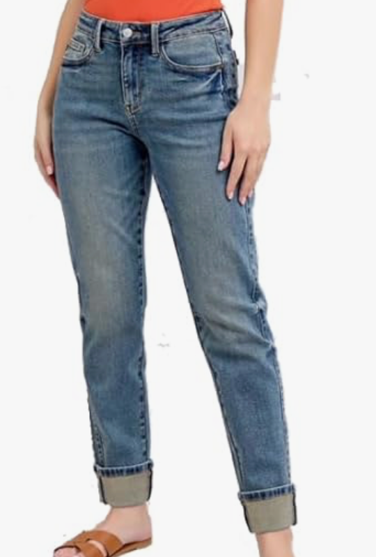 Judy Blue Mid-Rise Vintage Wash Cuffed Boyfriend Jeans