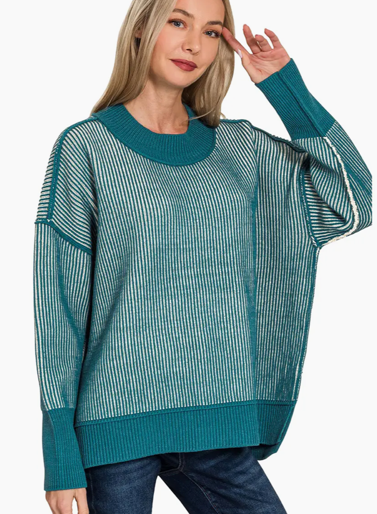 Exposed Seam Two-Tone Sweater – Hi-Low Relaxed Fit