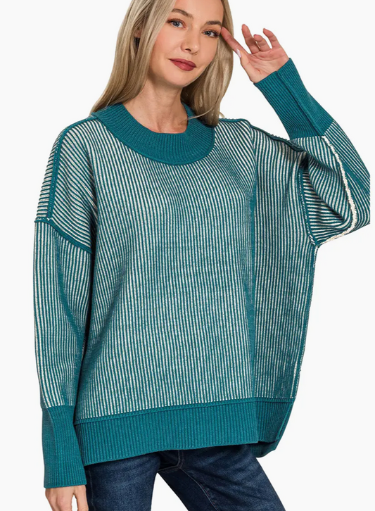 Exposed Seam Two-Tone Sweater – Hi-Low Relaxed Fit