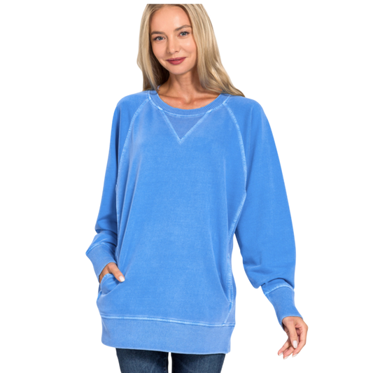 Pigment Dyed French Terry Pullover with Pockets – 100% Cotton