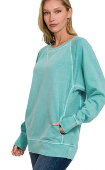Pigment Dyed French Terry Pullover with Pockets – 100% Cotton