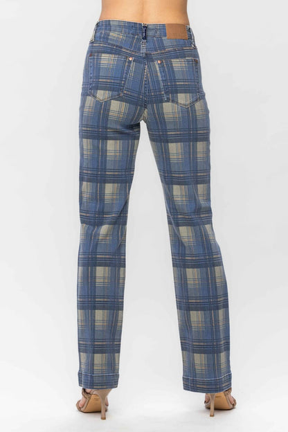 High Waist Judy Blue Vintage Look Plaid Straight