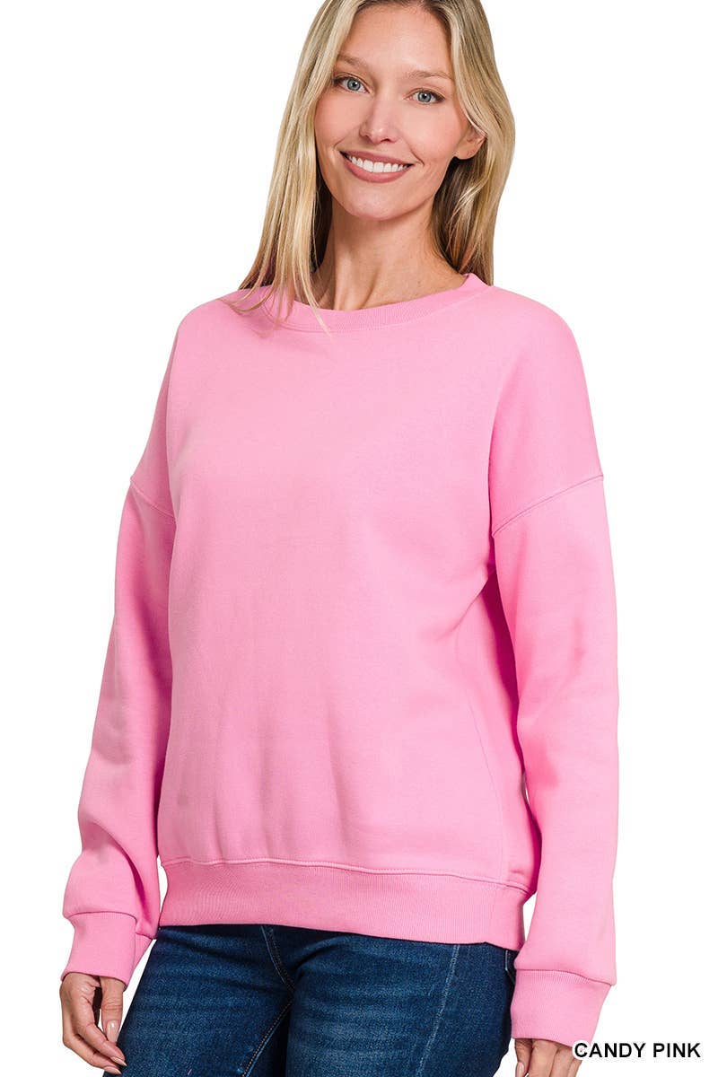 Fleece Drop Shoulder Sweatshirts: CANDY PINK