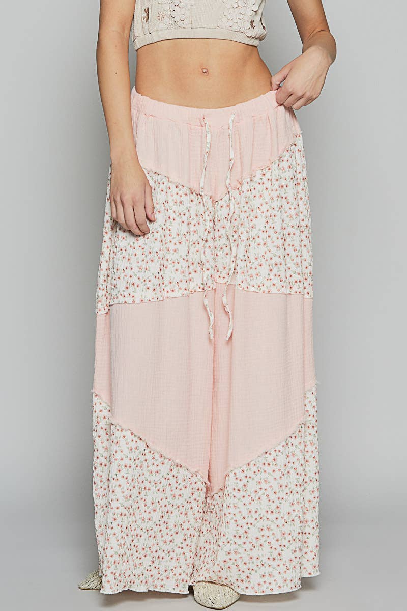 Contrast floral double gauze woven print bottom