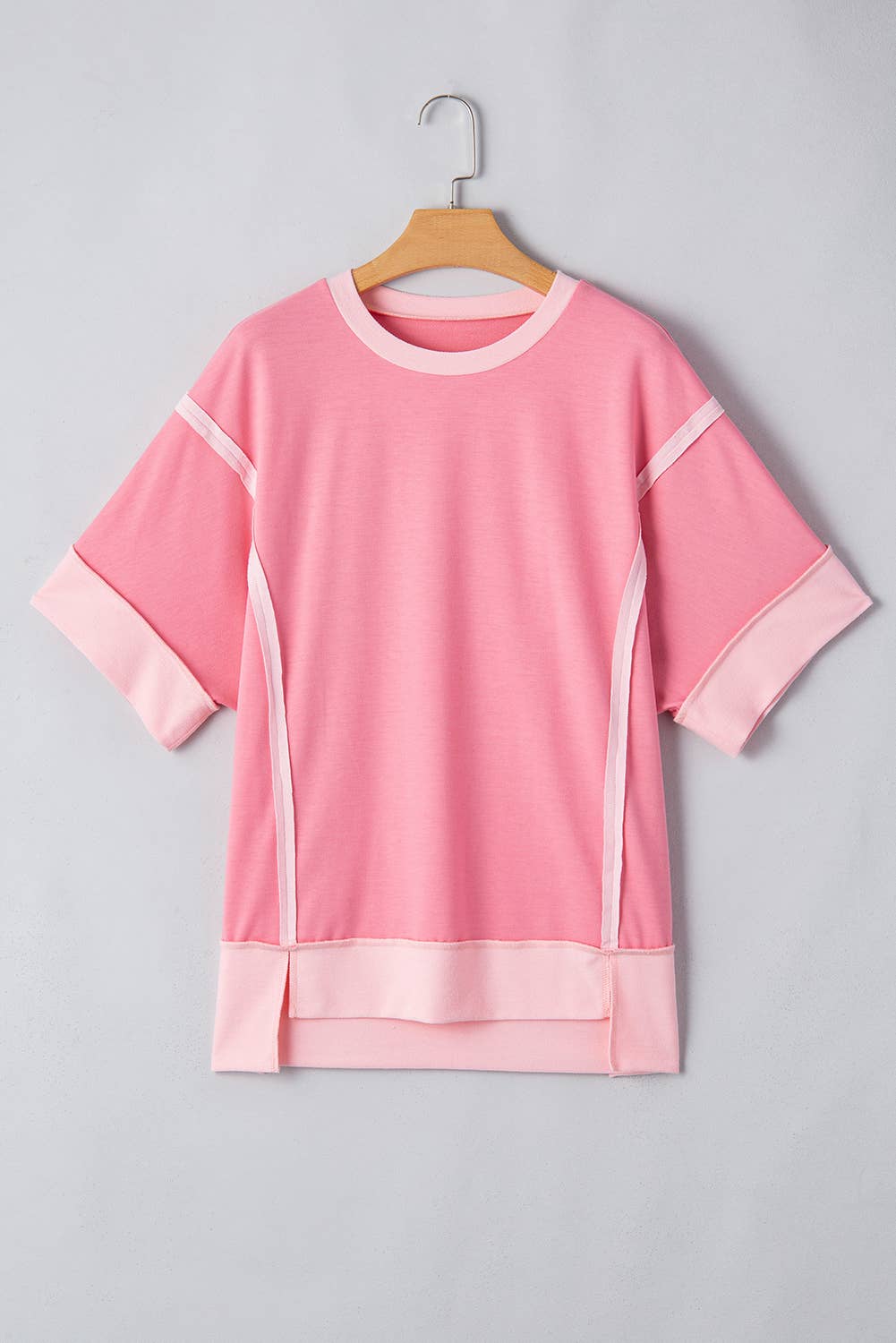 Half Sleeve Raw Seam High Low Side Split Top