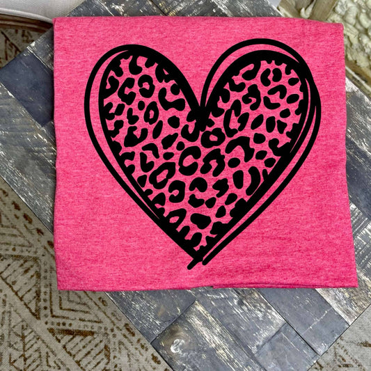 Cheetah Print Heart Sublimation Tee – Heather Red