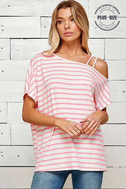 STRIPED ONE SHOULDER TOP WITH STRANDS