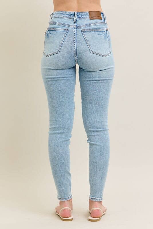 Mid Rise Tummy Control Vintage Wash Skinny Judy Blue Denim