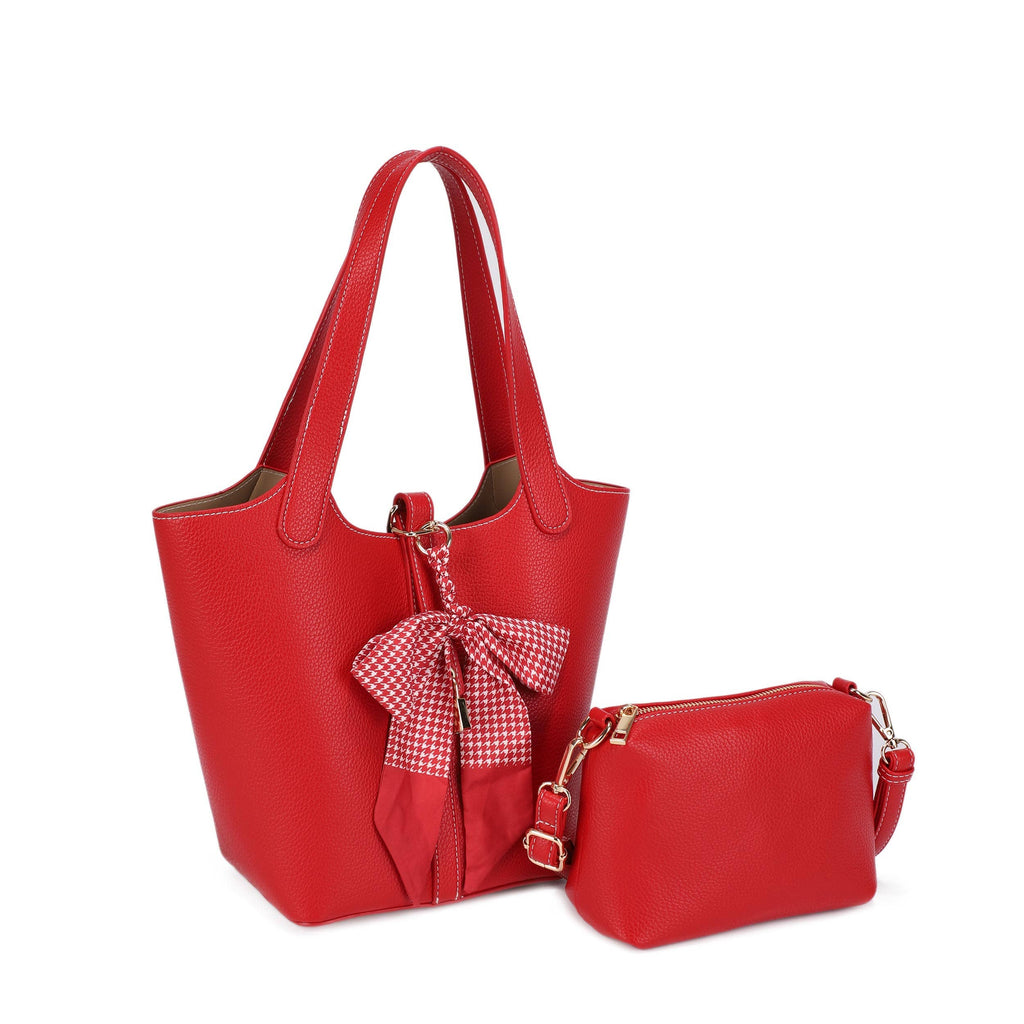 Cinthya Top Handle Handbag With Bow Detail: Red
