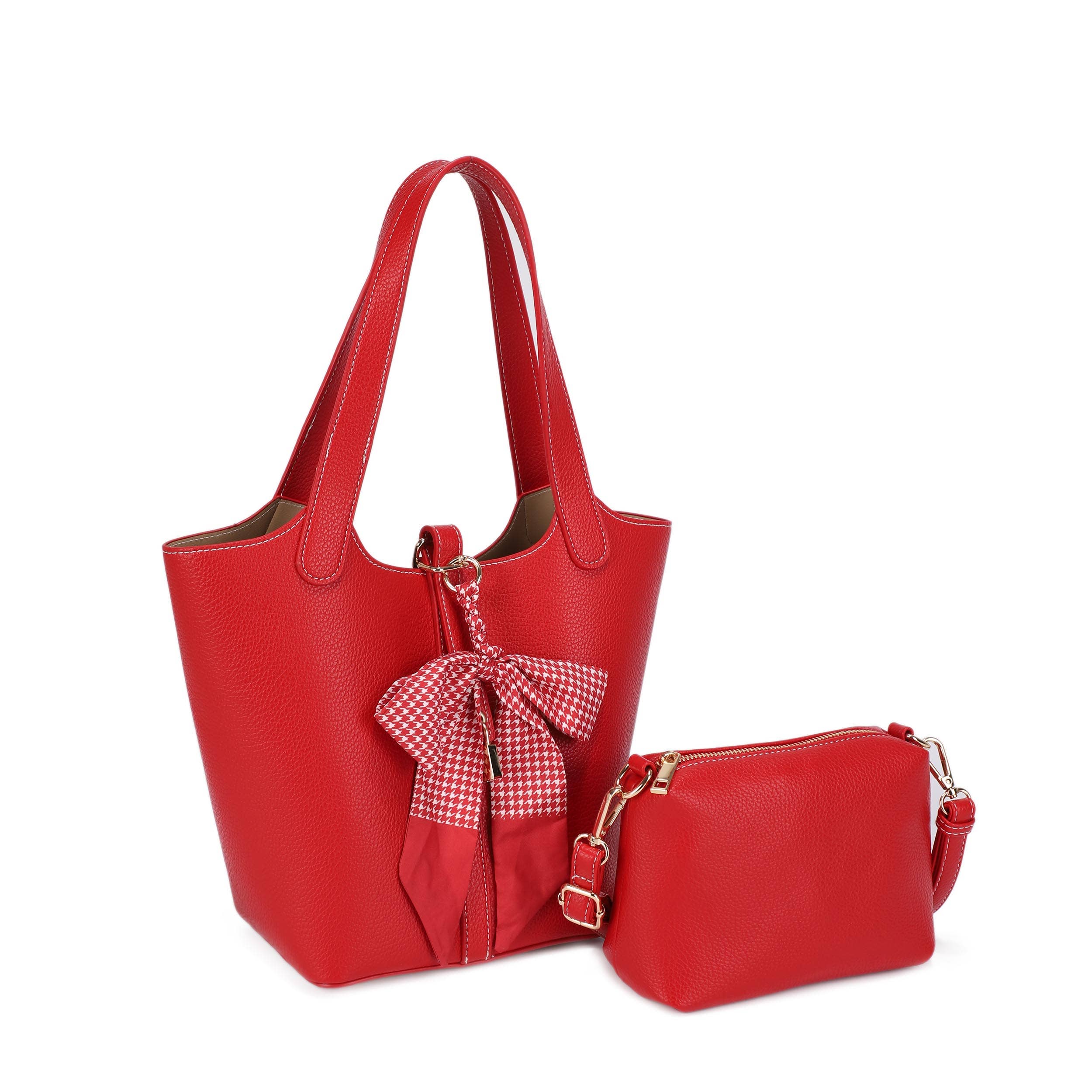 Cinthya Top Handle Handbag With Bow Detail: Red