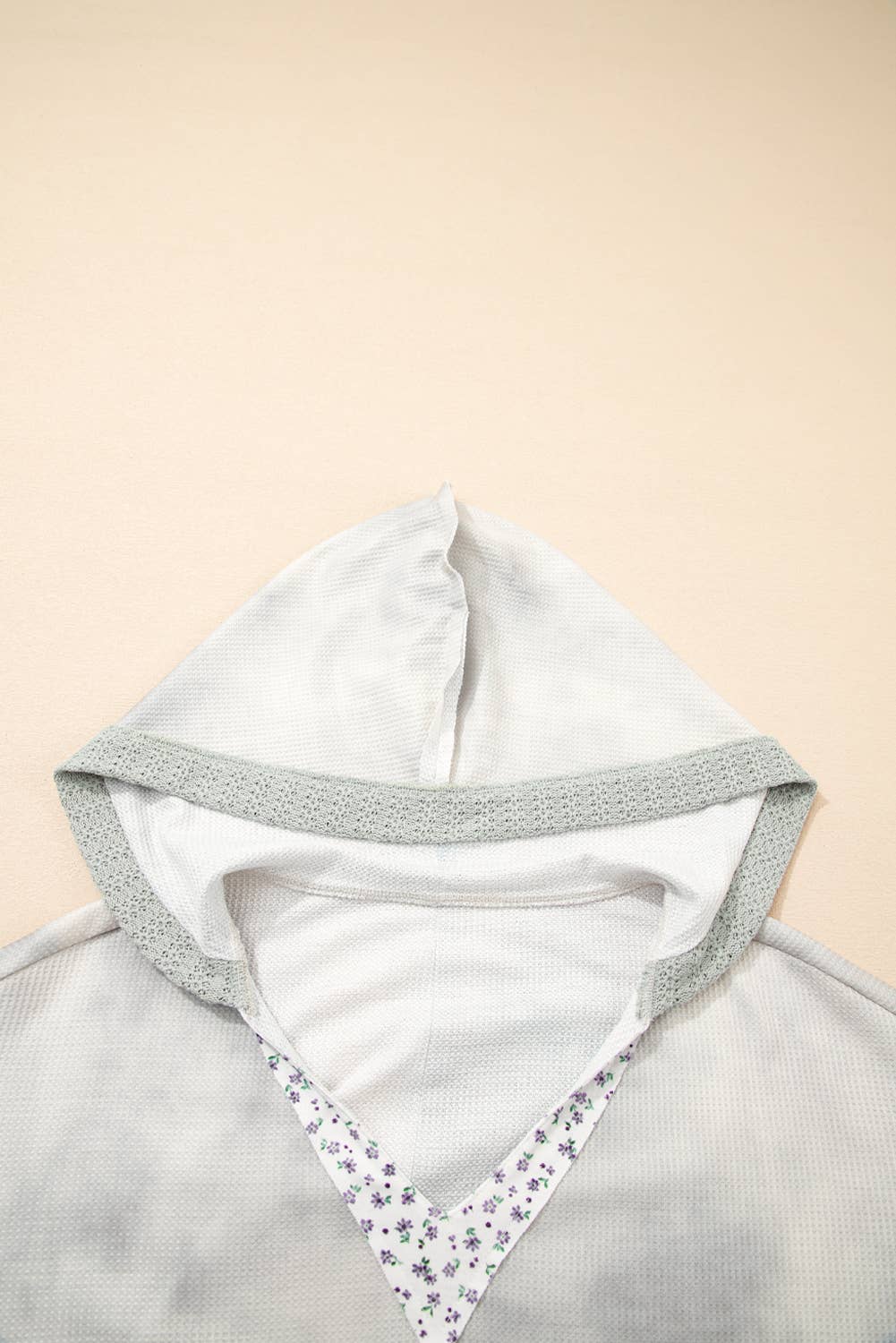 Floral Patch Waffle Colorblock Hooded Top