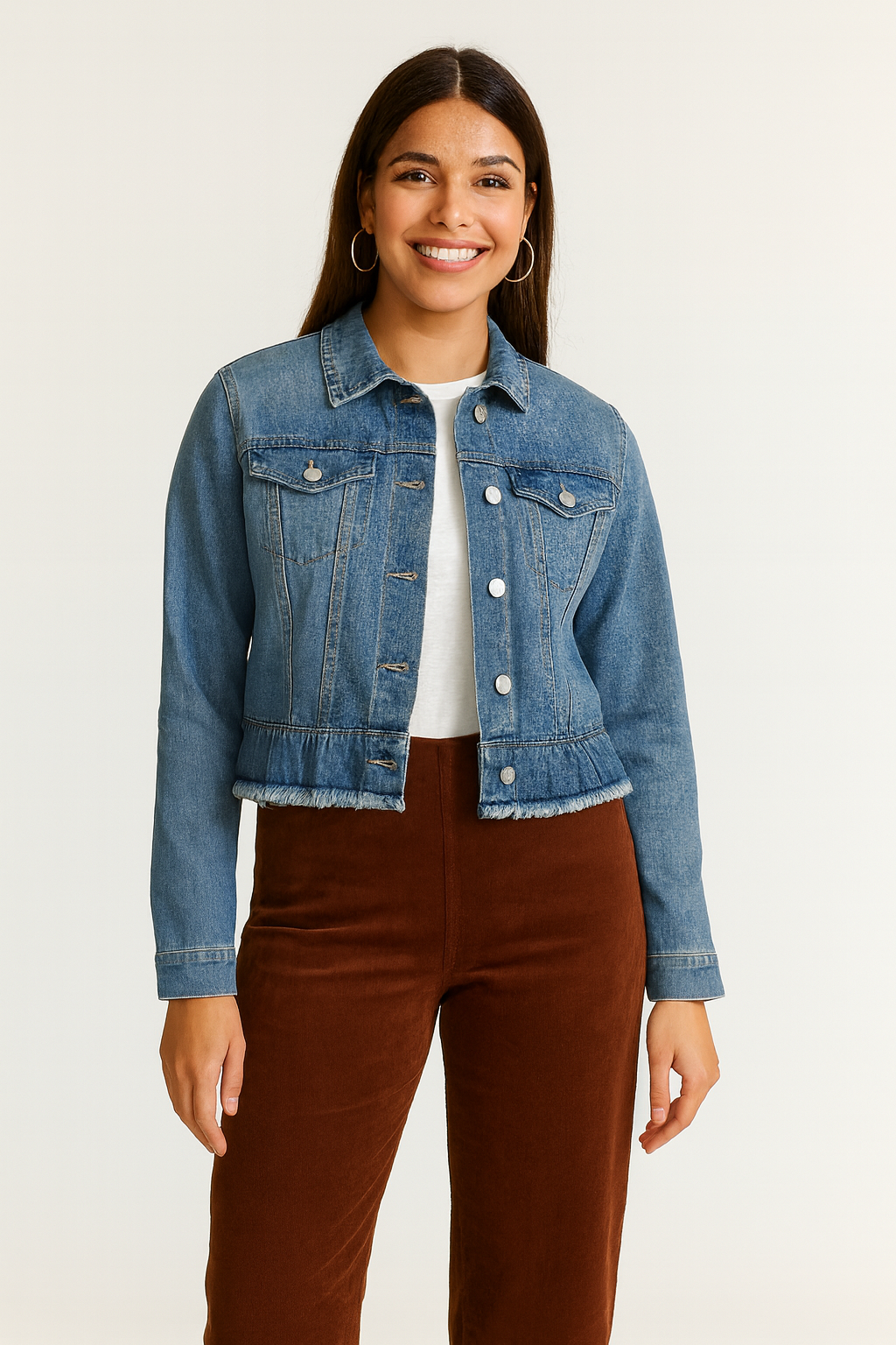 Peplum Denim Button-Down Jacket